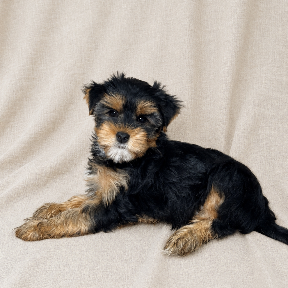 en chiot yorkshire male noir et feu