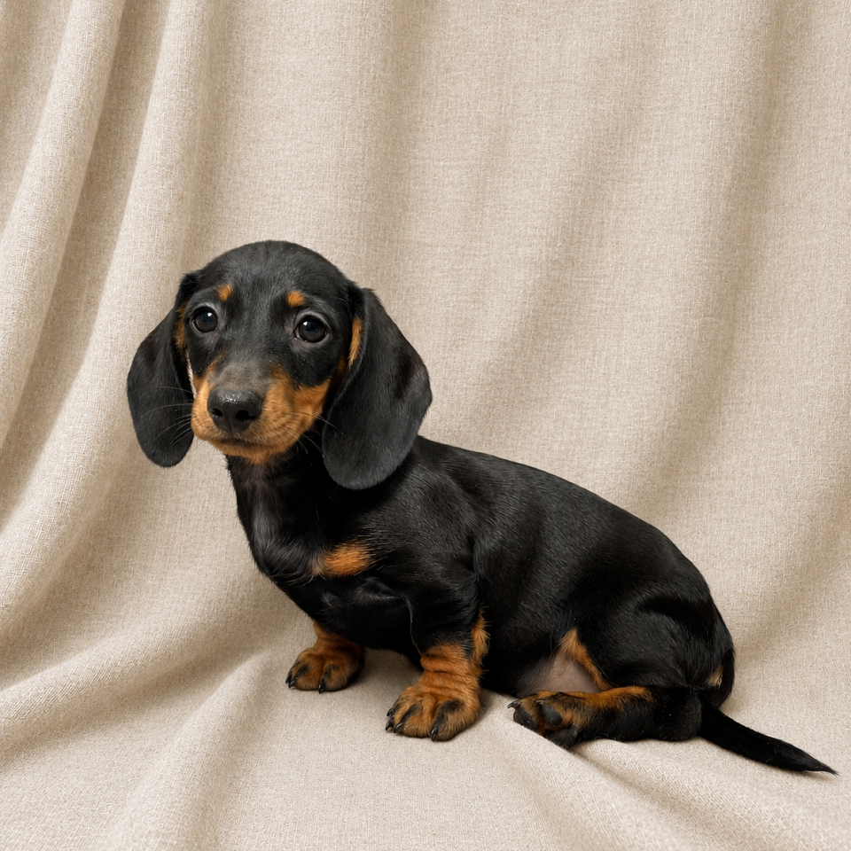 Bora chiot teckel femelle poil lisse noir et feu